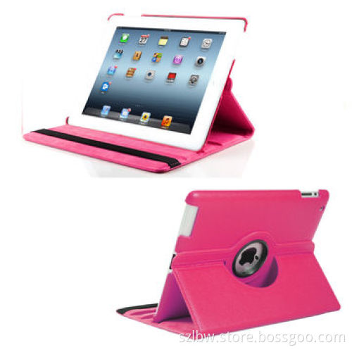 Hot Pink Case for Apple iPad 2 3 4, 360 Degree Rotating PU Leather Cover Stand
